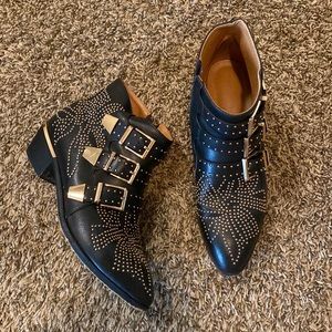 Womens Leather Studded Ankle Boots